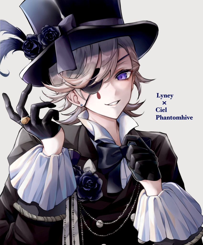 1boy, black_gloves, black_jacket, black_suit, ciel_phantomhive, ciel_phantomhive_(cosplay), collared_shirt, cosplay
