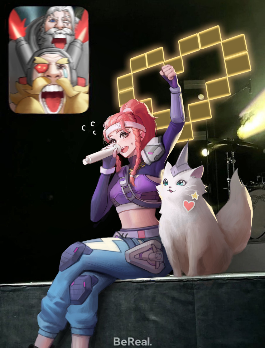 1girl, 2boys, absurdres, beard, blind_eye, braid, braided_beard, brigitte_(overwatch)