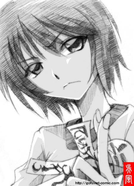 keikain_yura, monochrome, nurarihyon_no_mago, short_hair, sketch, solo, traditional_media