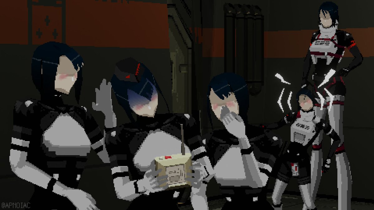 3d, apnoiac, armor, blue_hair, bob_cut, clone, covering_own_mouth, cyberpunk