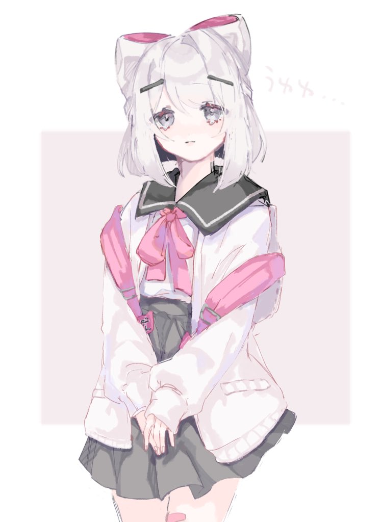1girl, backpack, bag, black_sailor_collar, blunt_ends, bob_cut, border, bow