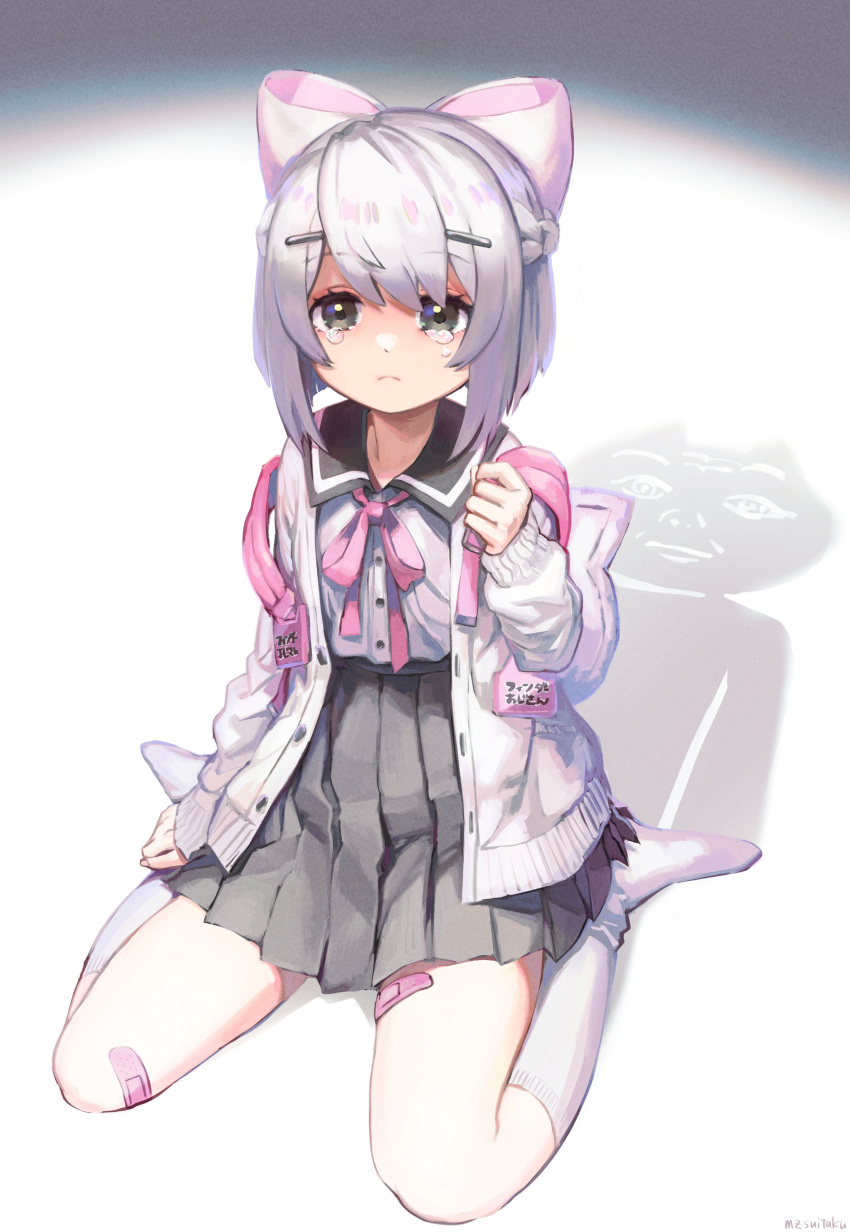 1girl, absurdres, animal_bag, arm_at_side, backpack, bag, bandaid, bandaid_on_leg