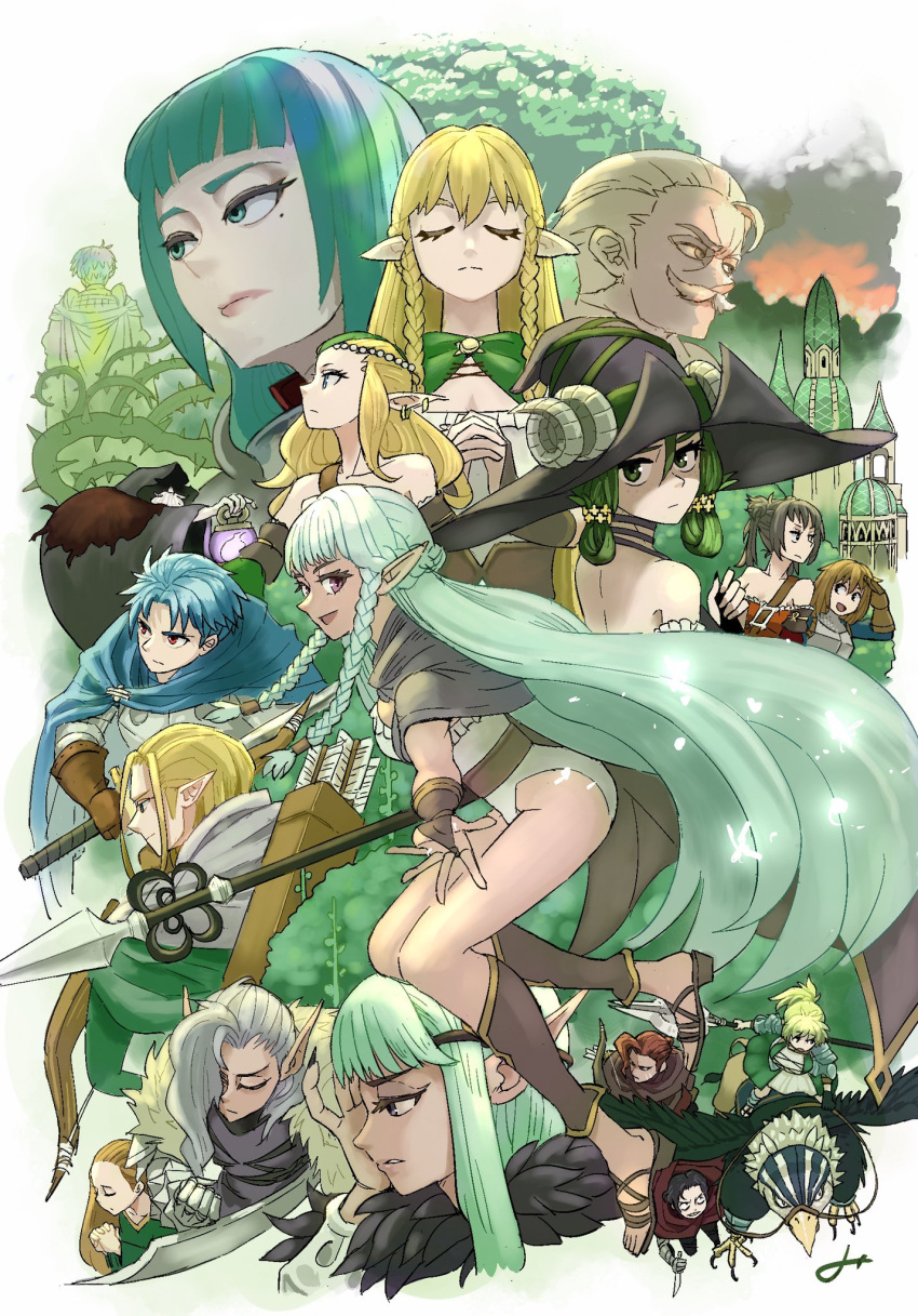 6+boys, 6+girls, alain_(unicorn_overlord), alcina_(unicorn_overlord), armor, arrow_(projectile), baltro_(unicorn_overlord), black_gloves