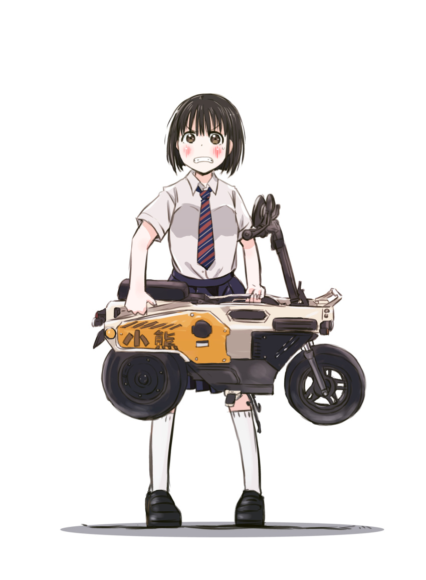 1girl, black_hair, bob_cut, brown_eyes, clenched_teeth, felo_m1, highres, koguma_(super_cub)
