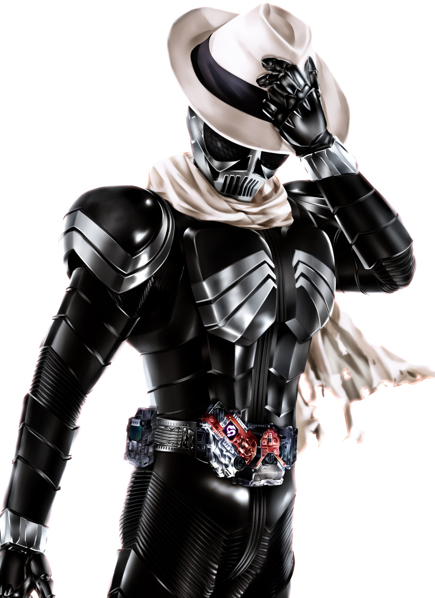 1boy, absurdres, armor, belt, black_armor, black_eyes, compound_eyes, cowboy_shot
