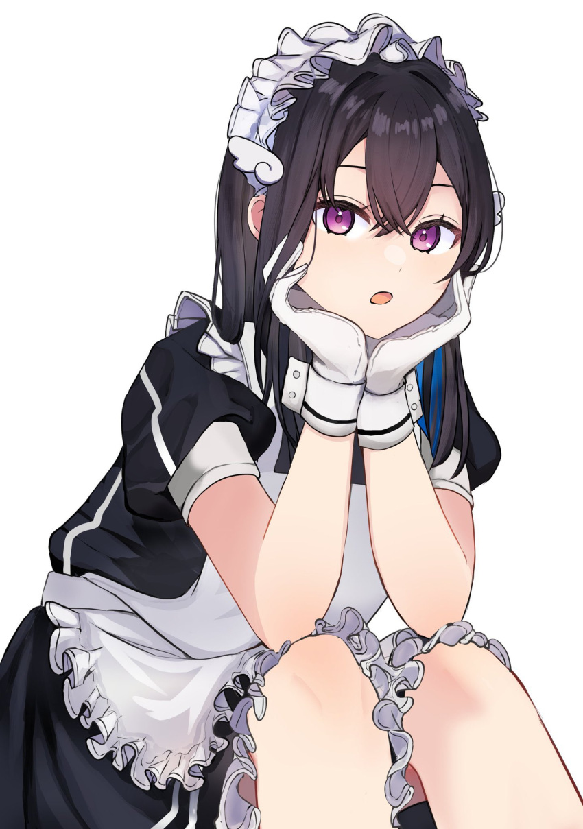 :o, apron, arisyooon, black_hair, crossed_bangs, dress, frilled_apron, frilled_dress