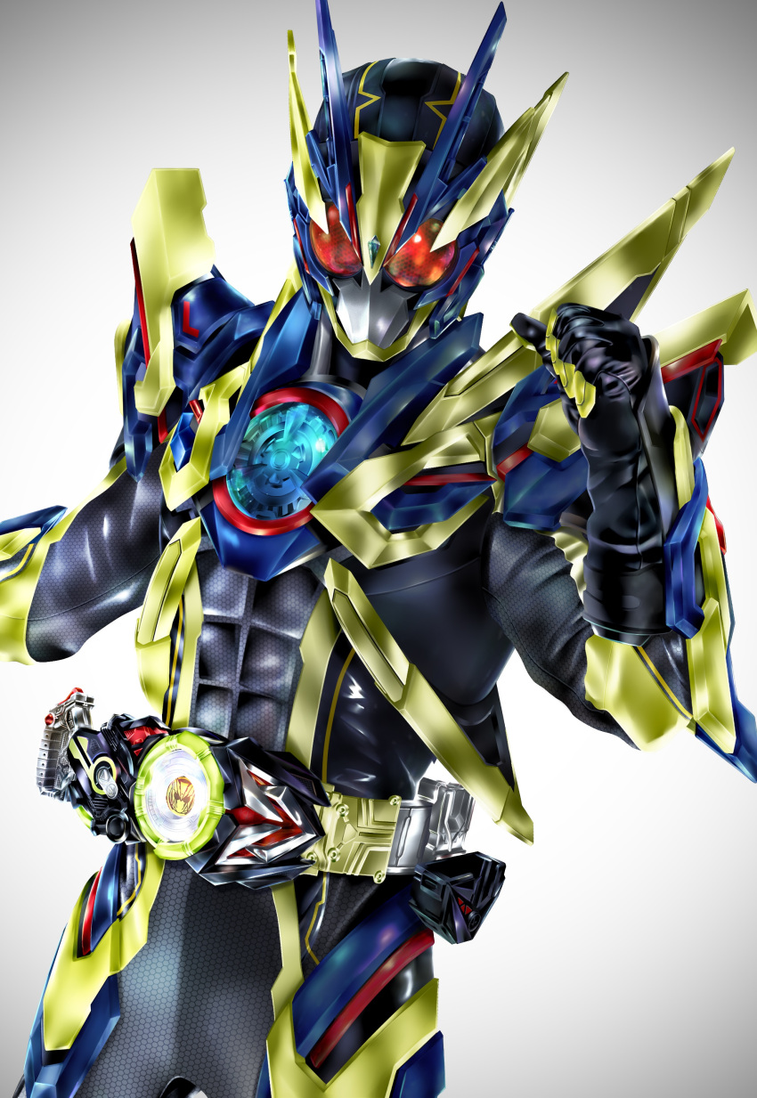 1boy, absurdres, antennae, armor, belt, black_bodysuit, blue_armor, bodysuit