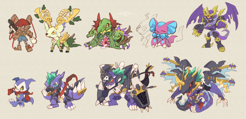 765_nanami, absurdres, all_fours, antlers, arm_cannon, bandana, bandana_around_neck, bemmon