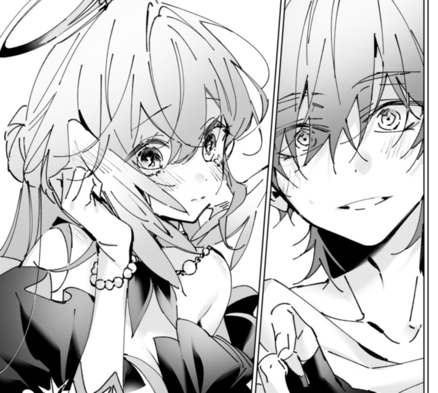 1boy, 1girl, bead_bracelet, beads, blush, bracelet, caelus_(honkai:_star_rail), collarbone