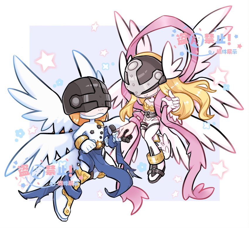 angel, angel_wings, angemon, angewomon, armor, artist_logo, bare_shoulders, blonde_hair