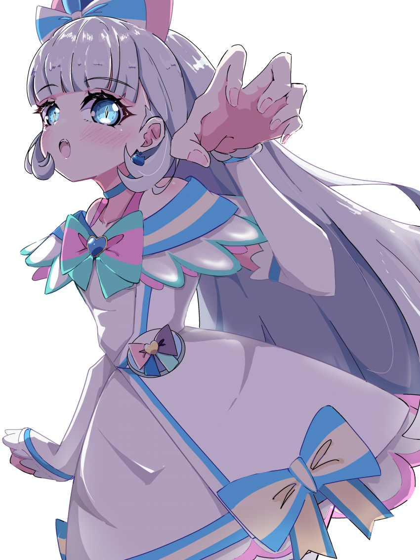 1girl, absurdres, aqua_bow, blue_bow, blue_choker, blue_eyes, blush, bow