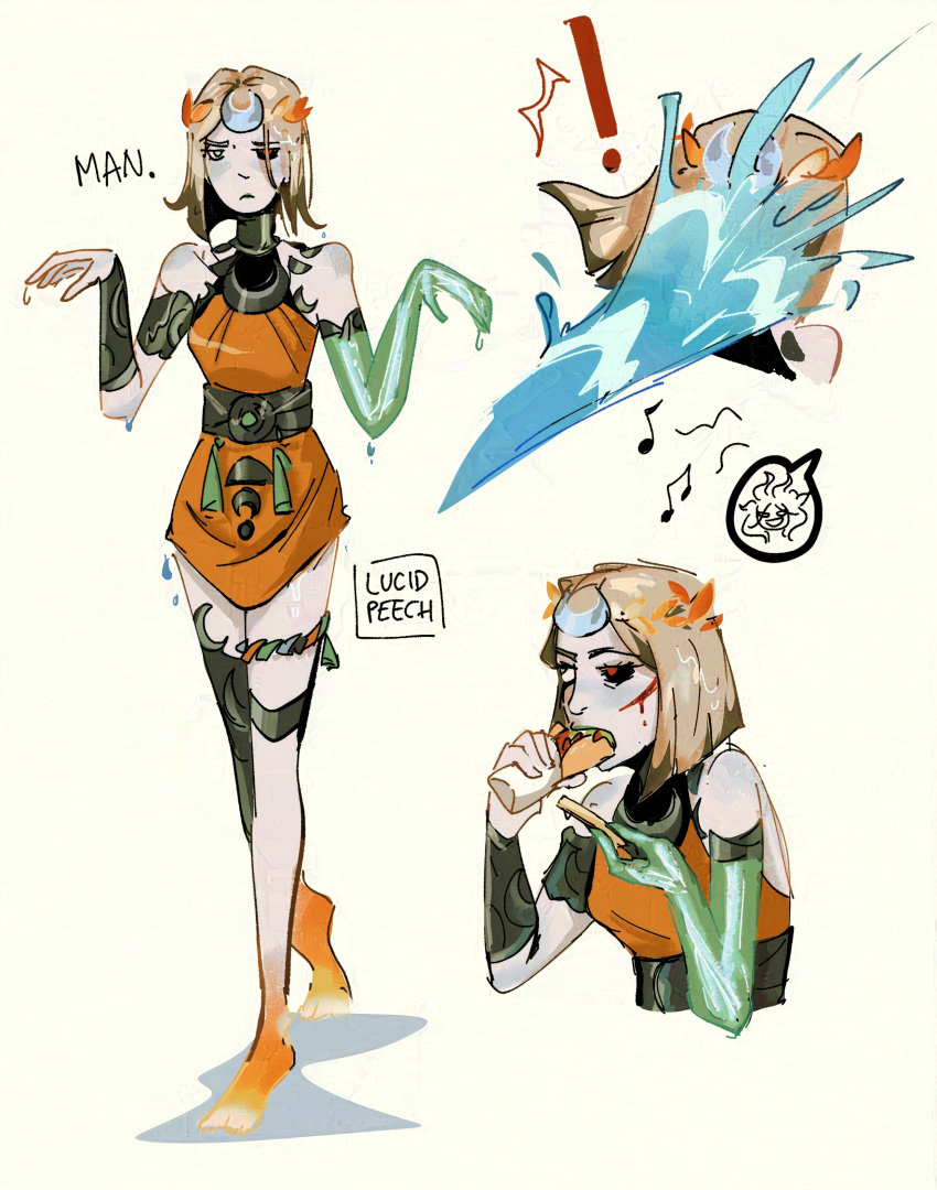 2girls, absurdres, ancient_greek_clothes, asymmetrical_arms, black_sclera, blood, bone, colored_sclera