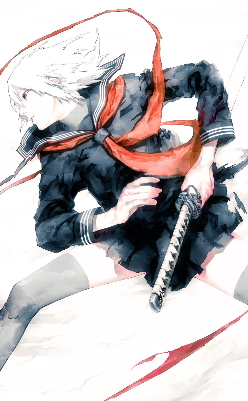 battoujutsu_stance, black_legwear, black_thighhighs, fighting_stance, highres, iwai_ryo, iwai_ryou, original