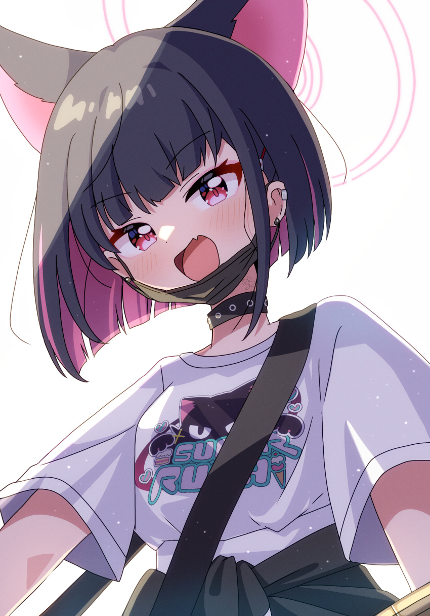 1girl, absurdres, animal_ears, black_choker, black_mask, blue_archive, blush, cat_ears