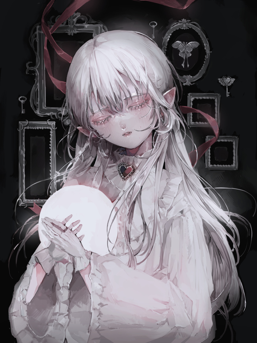 1girl, absurdres, aegyo_sal, animal, blush, bug, butterfly, closed_eyes