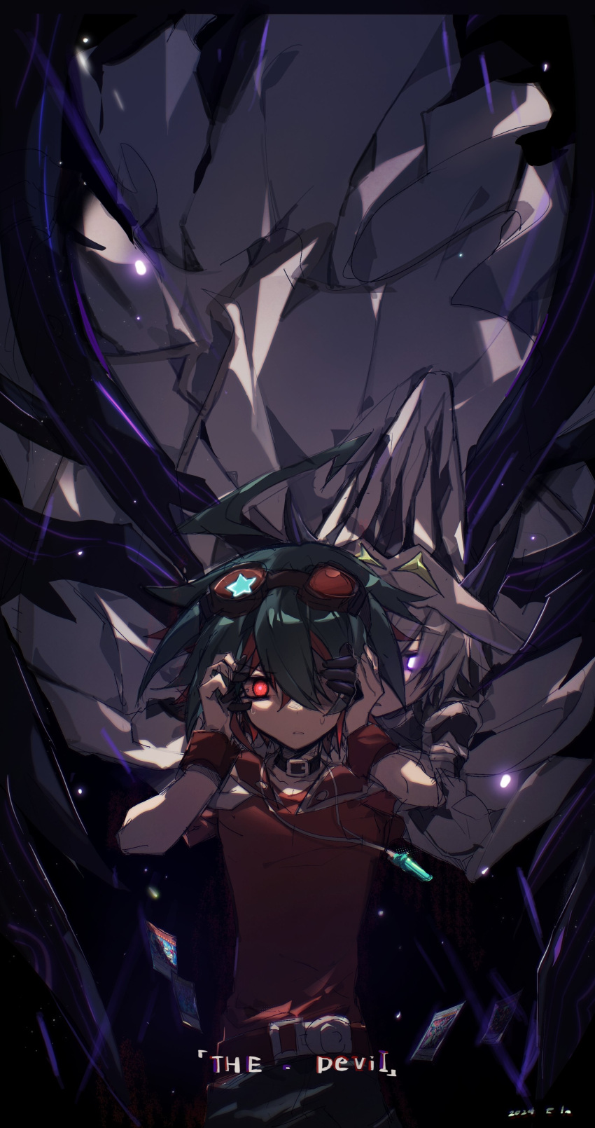 2boys, absurdres, choker, cifeiyi12508, clear_wing_synchro_dragon, cowboy_shot, dark_rebellion_xyz_dragon, glowing