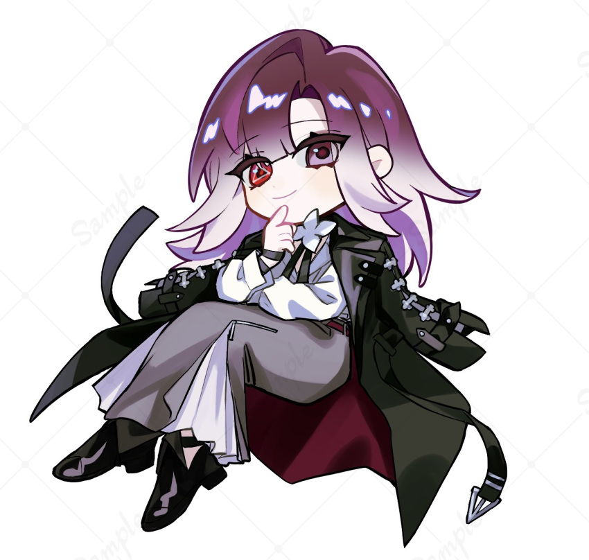 1girl, black_coat, black_footwear, closed_mouth, coat, coat_on_shoulders, commentary_request, flower