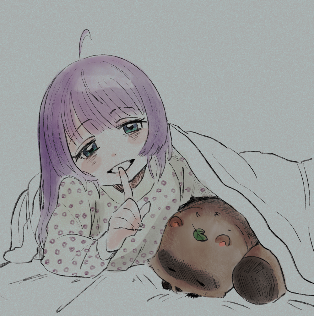 1girl, ahoge, alternate_costume, animalization, bags_under_eyes, blue_eyes, commentary_request, finger_to_mouth
