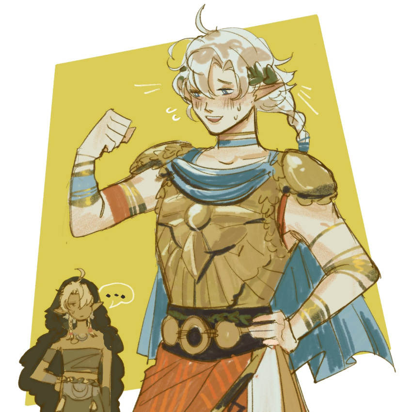 ..., 1boy, 1girl, :d, ahoge, airpine, alisaie_leveilleur, alphinaud_leveilleur