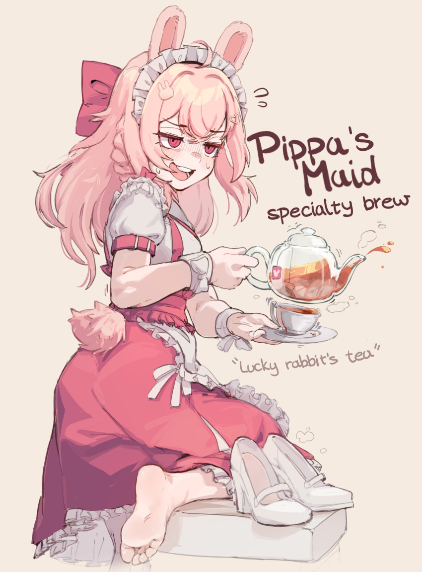 1girl, :d, absurdres, animal_ears, ass, barefoot, blonde_hair, blush