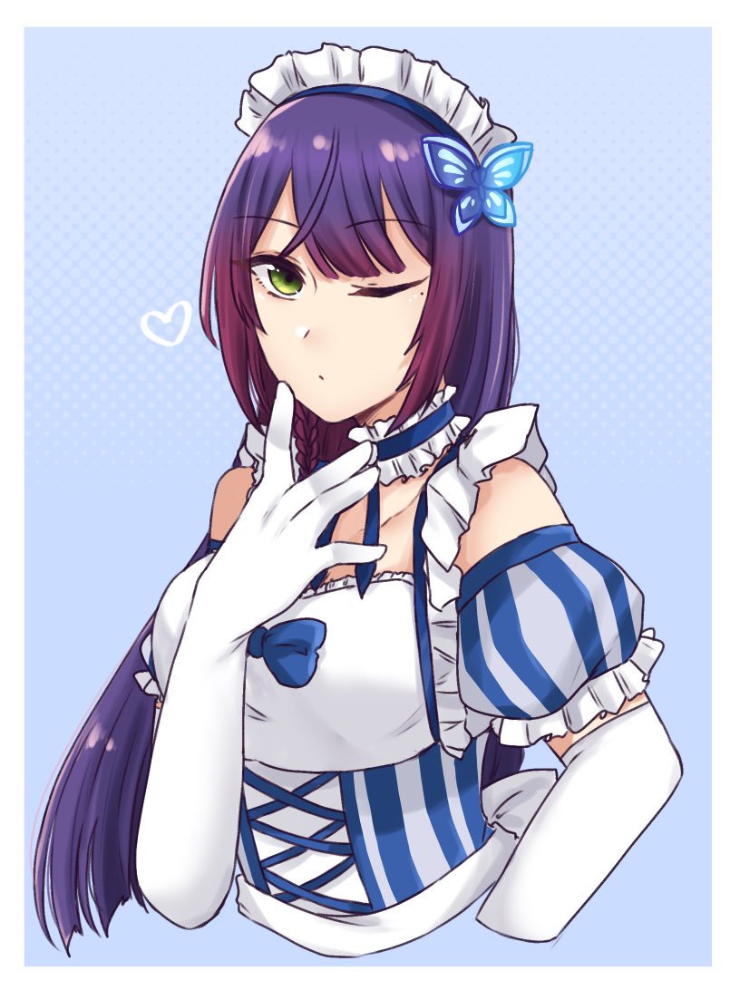 1girl, assault_lily, blue_background, blue_bow, blue_dress, blue_ribbon, border, bow