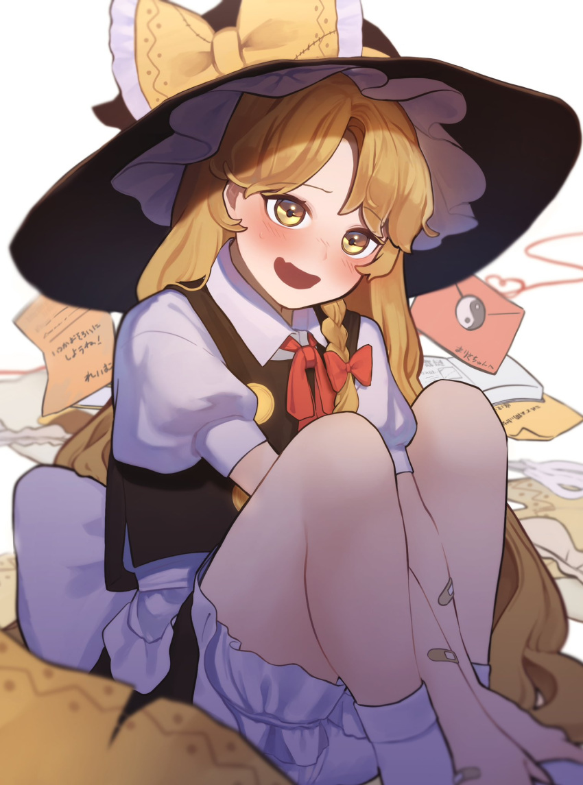 1girl, apron, bandaid, bandaid_on_arm, black_skirt, black_vest, blonde_hair, bloomers