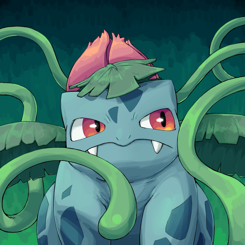 blue_sky, fangs, highres, ivysaur, looking_to_the_side, no_humans, plant, pokemon