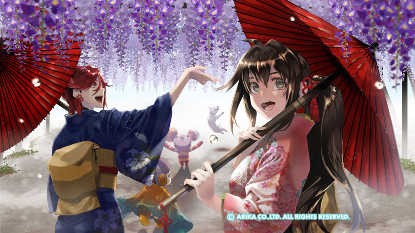 3girls, arika, brown_hair, character_request, dog, fighting_ex_layer, hair_ribbon, highres
