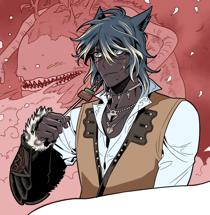 1boy, 5altybitter5, animal_ears, blouse, blue_hair, brown_vest, cat_ears, closed_mouth
