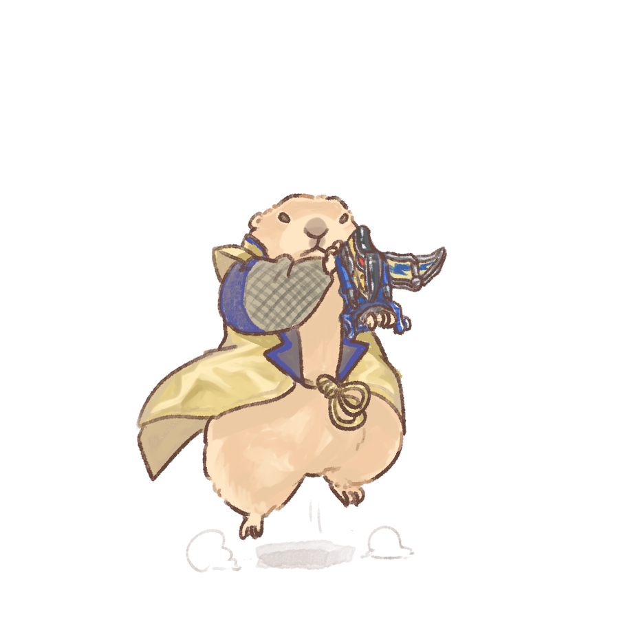 animal_focus, body_fur, brown_fur, coat, cosplay, full_body, gaburichanger, henshin_pose