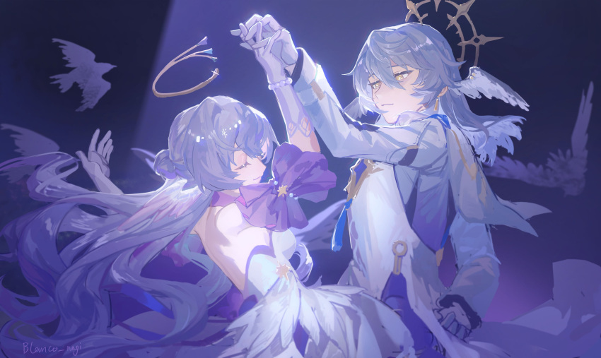 1boy, 1girl, absurdres, arm_up, bead_bracelet, beads, blanco_nagi, bracelet