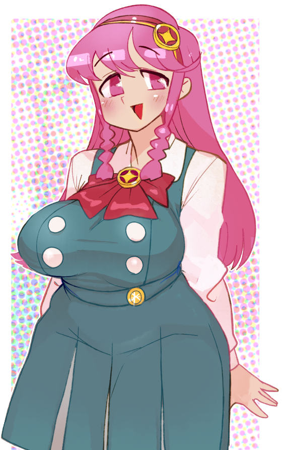1girl, braid, breasts, buttons, chromatic_aberration, double-breasted, huge_breasts, kirara_mami