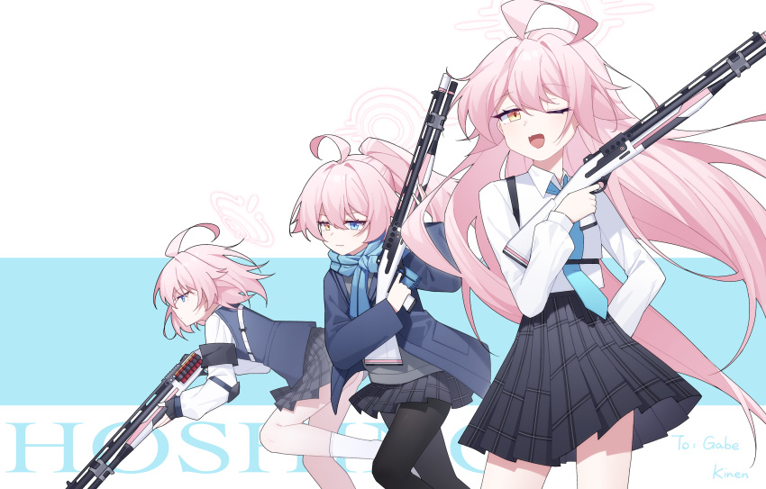 3girls, absurdres, ahoge, beretta_1301, black_gloves, black_jacket, black_skirt, black_vest