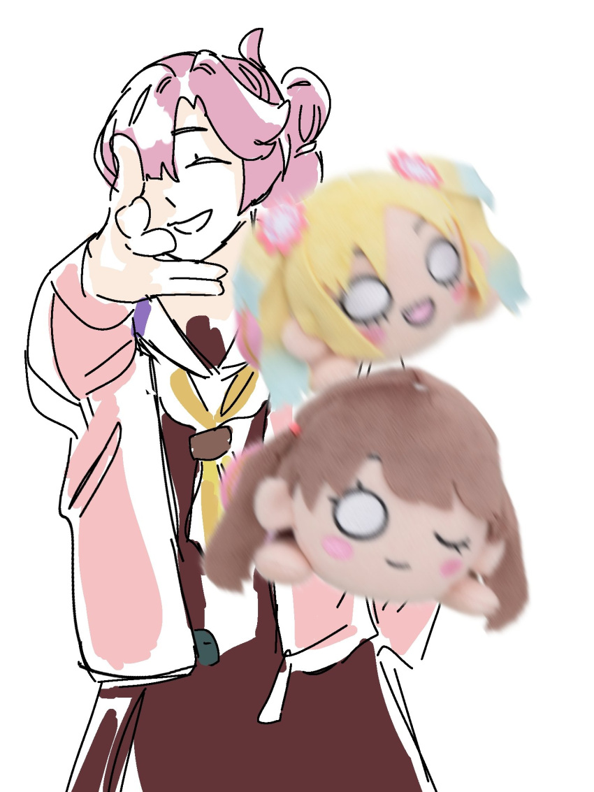 1girl, :d, ;), ^_^, ahoge, anyoji_hime, blonde_hair, blue_hair