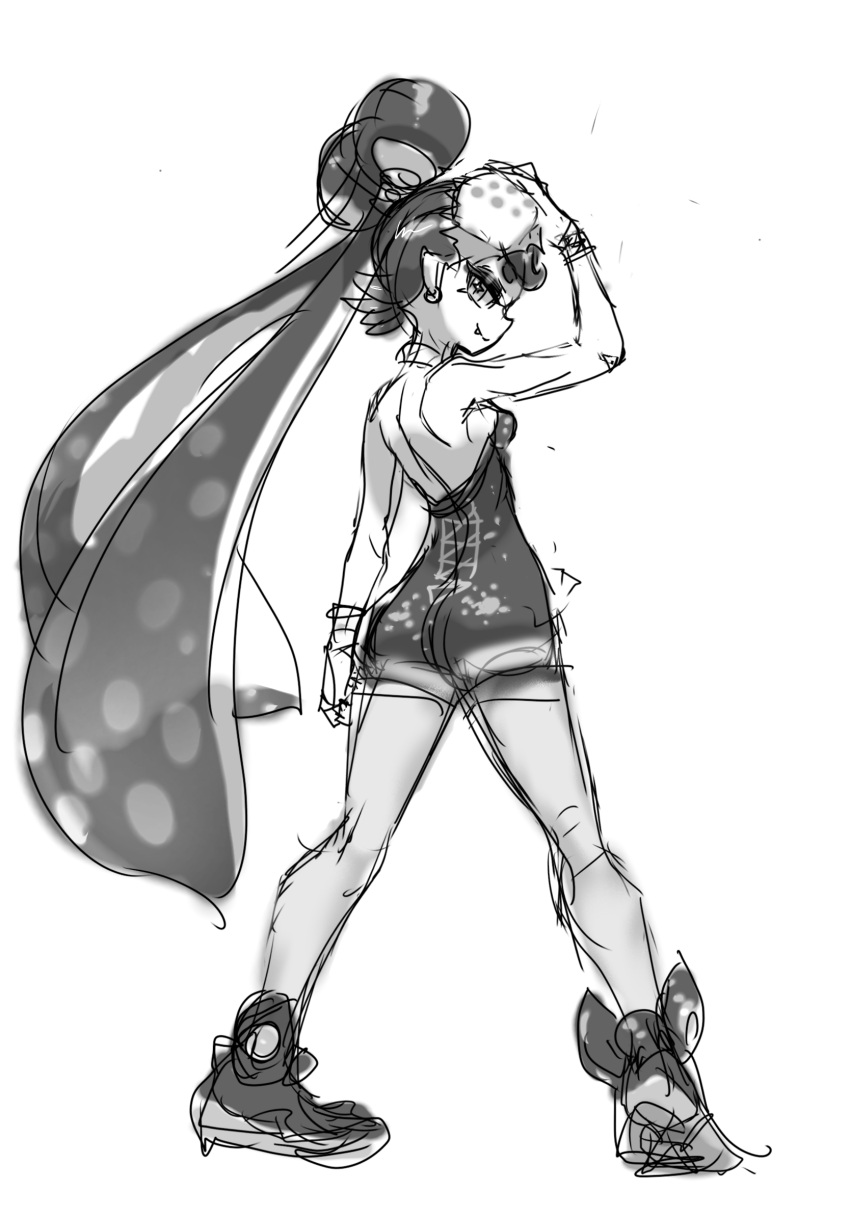 1girl, ankle_boots, bare_shoulders, boots, bow-shaped_hair, breasts, callie_(splatoon), callie_(squid_sisters_outfit)_(splatoon)