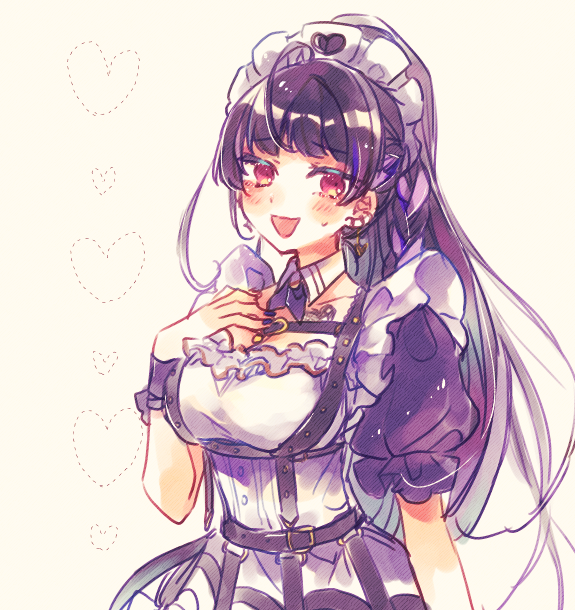 1girl, black_hair, blush, braid, breasts, chest_harness, detached_collar, earrings