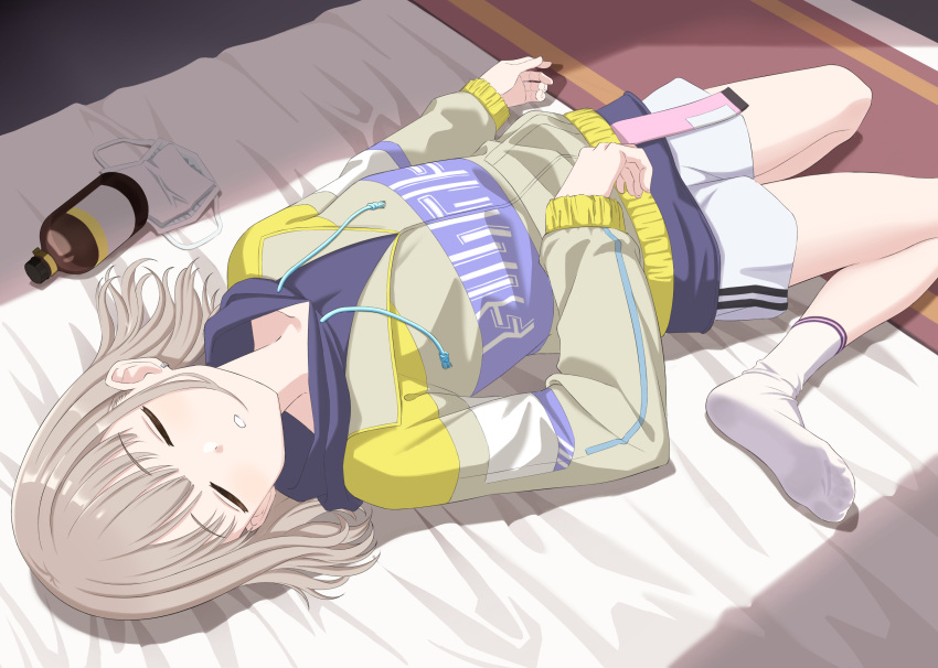 1girl, chloroform, closed_eyes, highres, idolmaster, idolmaster_shiny_colors, jacket, light_brown_hair