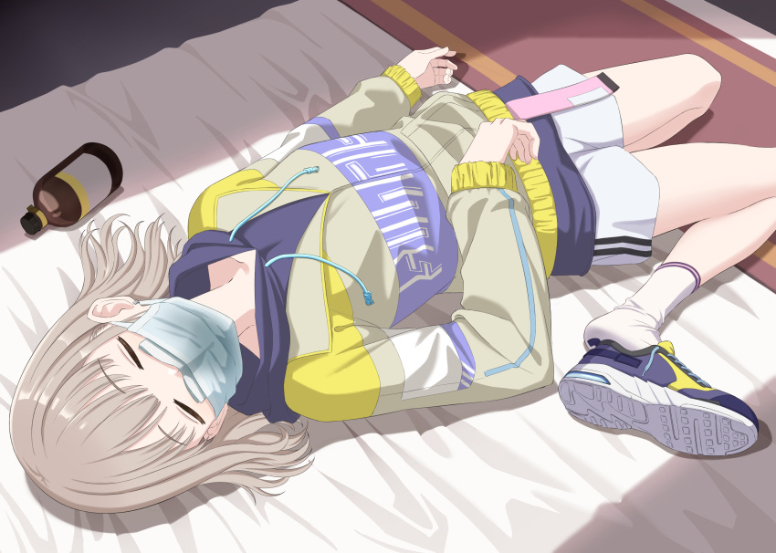 1girl, chloroform, closed_eyes, highres, idolmaster, idolmaster_shiny_colors, jacket, light_brown_hair