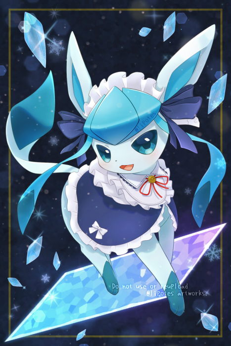 alopias, black_bow, blue_eyes, blue_fur, bow, bright_pupils, clothed_pokemon, glaceon