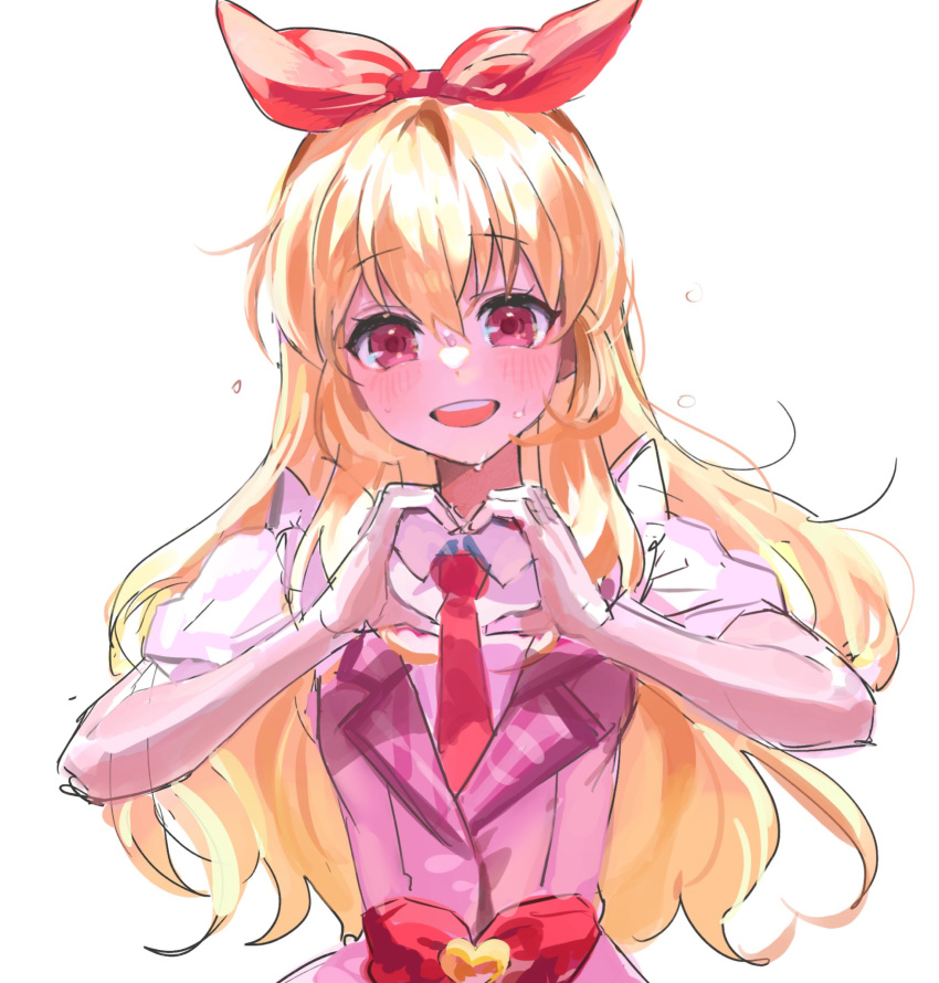 1girl, aikatsu!, aikatsu!_(series), blonde_hair, blush, bow, collared_shirt, dress