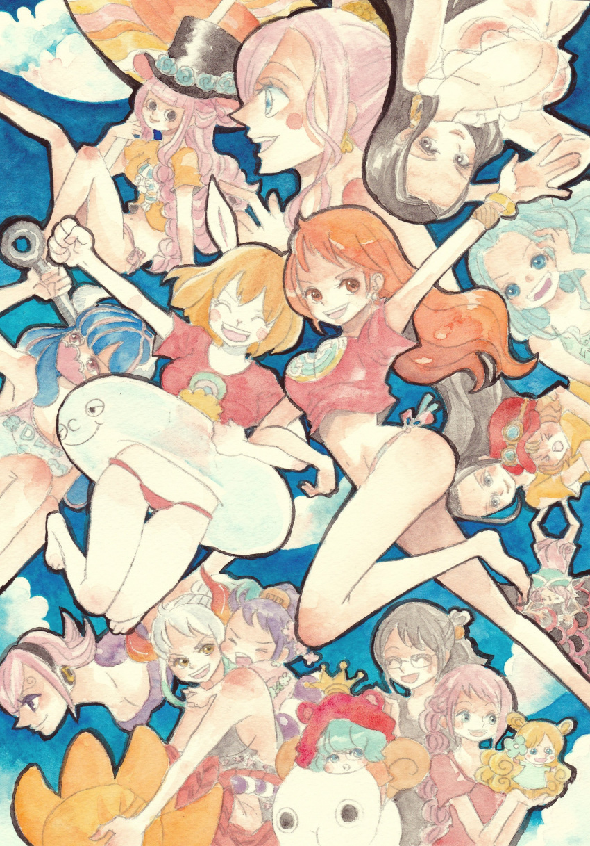 6+girls, ^_^, absurdres, boa_hancock, braid, braided_ponytail, carrot_(one_piece), closed_eyes
