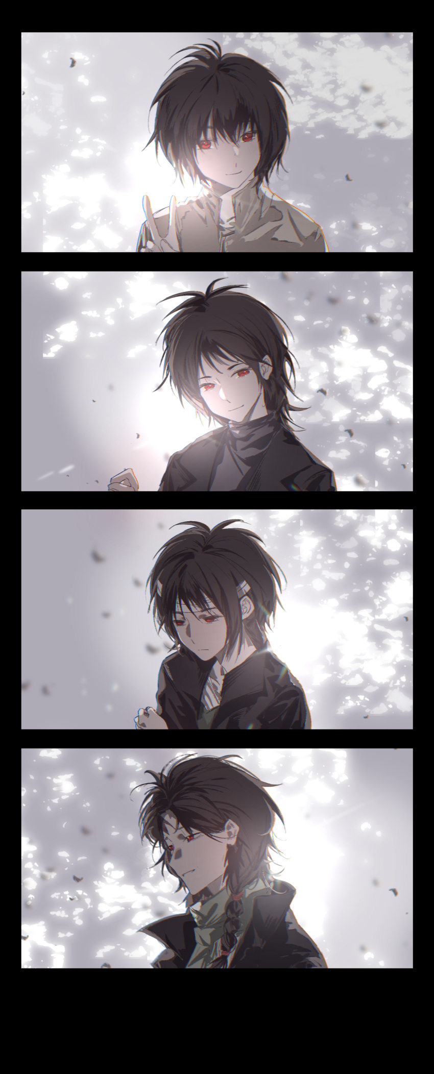 1boy, absurdres, bandaged_head, bandages, black_jacket, braid, brown_hair, brown_shirt