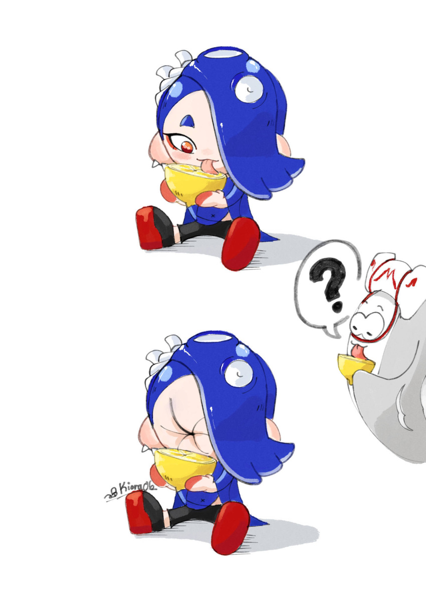 1girl, ?, animal, artist_name, big_man_(splatoon), commentary, fish, food