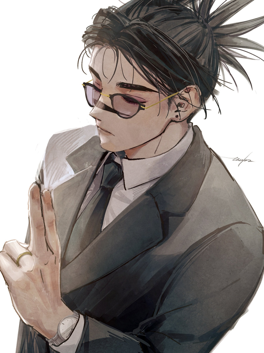 1boy, 28cg, absurdres, black_hair, choso_(jujutsu_kaisen), closed_eyes, closed_mouth, collared_shirt