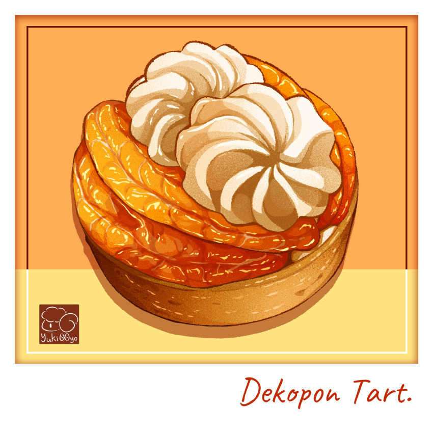 artist_logo, cream, dekopon_(fruit), food, food_focus, food_name, fruit_tart, highres