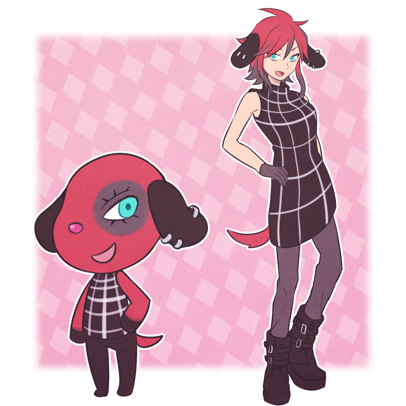 1girl, animal_crossing, animal_ears, biseibutu, black_fur, black_hair, black_shirt, blue_eyes