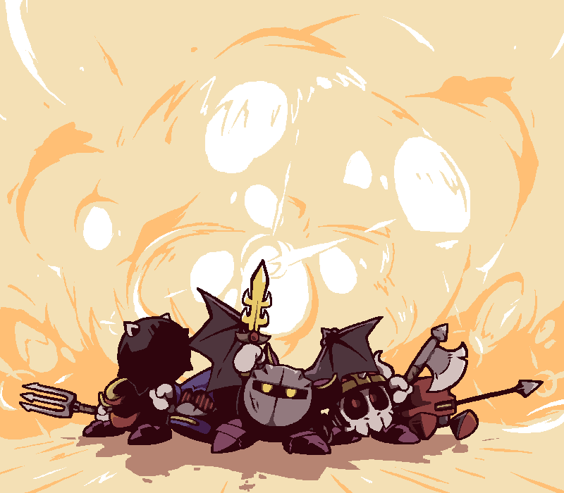 armor, axe, axe_knight_(kirby), baconpal, bat_wings, explosion, galaxia_(sword), holding