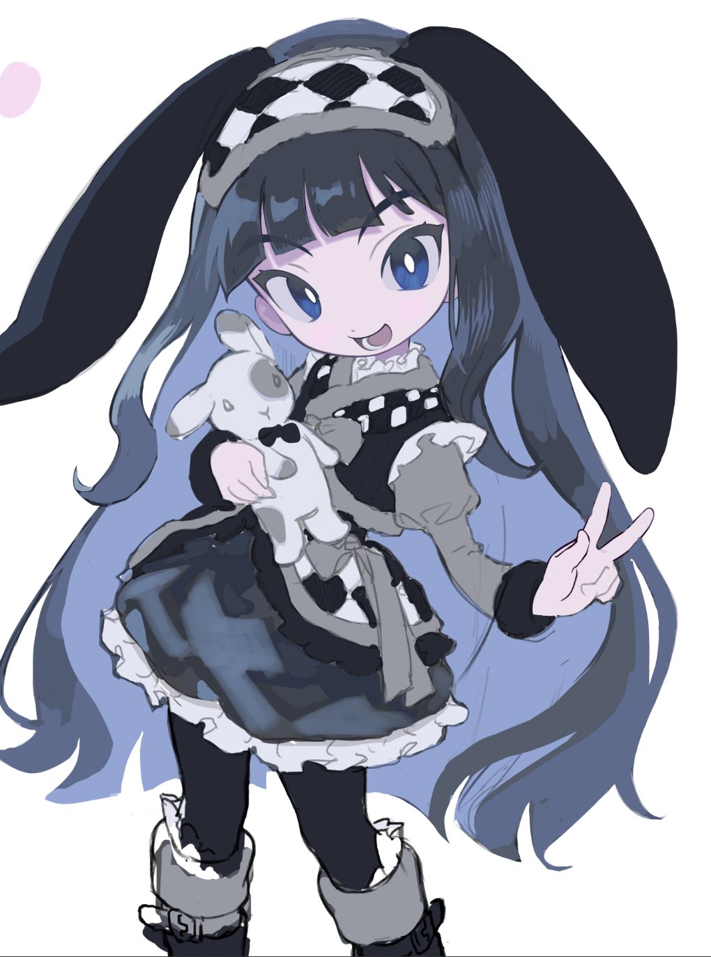 1girl, :d, animal_ears, black_hair, black_leggings, blue_eyes, boots, bright_pupils