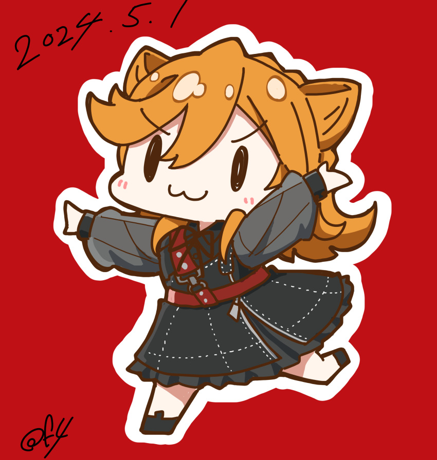 1girl, :3, absurdres, animal_ears, black_dress, border, cat_ears, chibi