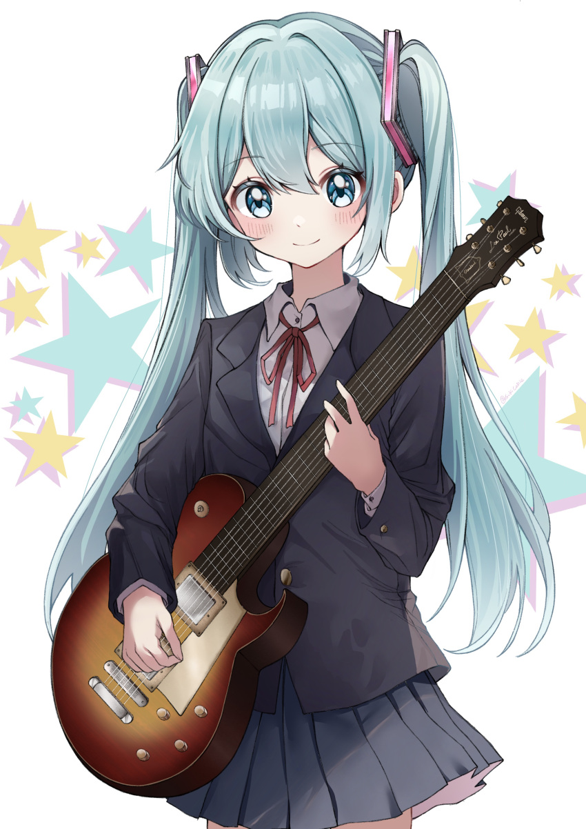 1girl, absurdres, aqua_eyes, aqua_hair, black_jacket, blazer, closed_mouth, collared_shirt